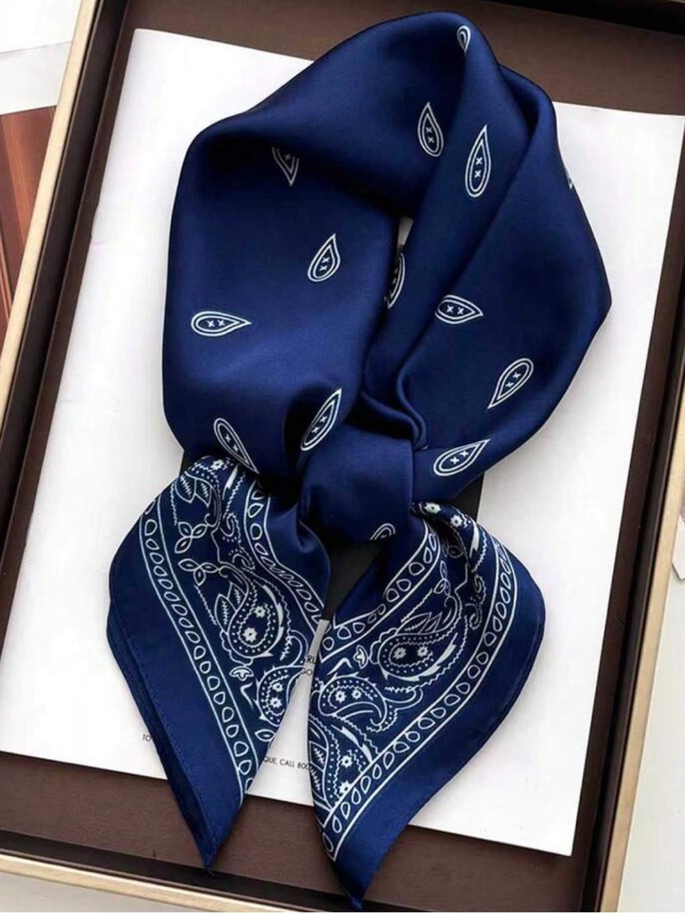 Navy Blue Classic Paisley Neck Scarf 27.5”